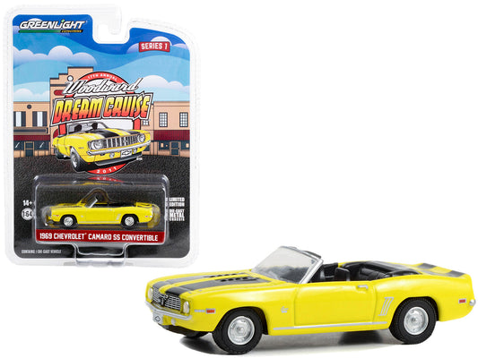 1969 Chevrolet Camaro SS Convertible Yellow with Black Stripes "17th Annual Woodward Dream Cruise Featured Heritage Vehicle" (2011) "Woodward Dream Cruise" Series 1 1/64 Diecast Model Car by Greenlight by Greenlight