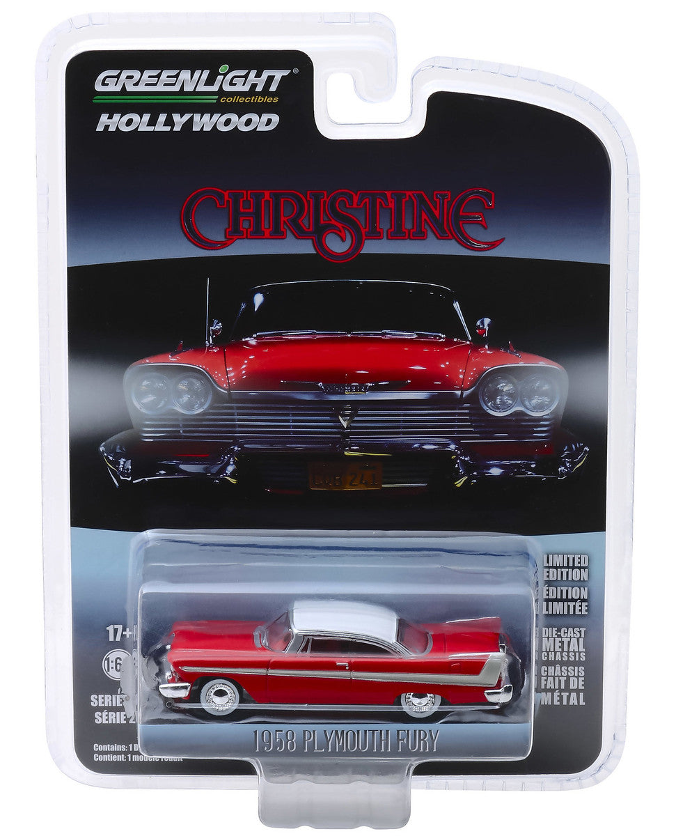 1958 Plymouth Fury Red with White Top "Christine" (1983) Movie "Hollywood Series" Release 23 1/64 Diecast Model Car by Greenlight by Greenlight