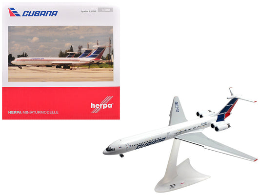 Ilyushin IL-62M Commercial Aircraft "Cubana de Aviacion" (T1280) White with Blue and Red Tail 1/200 Diecast Model Airplane by Herpa by GeminiJets