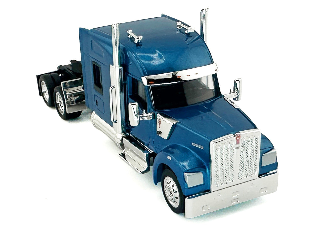 Kenworth W990 with Stand Up Sleeper Cab Blue Metallic 1/87 (HO) Plastic Model Car by HO Logistics by HO Logistics Replicas