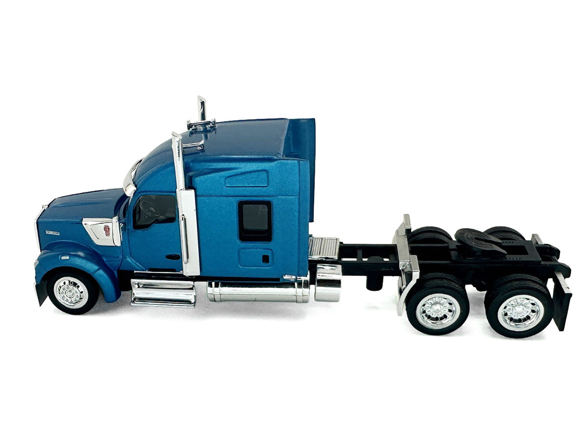 Kenworth W990 with Stand Up Sleeper Cab Blue Metallic 1/87 (HO) Plastic Model Car by HO Logistics by HO Logistics Replicas