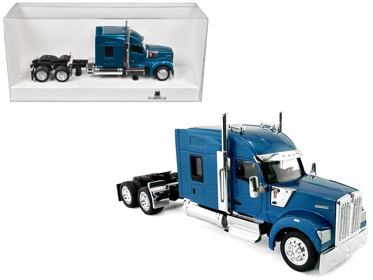 Kenworth W990 with Stand Up Sleeper Cab Blue Metallic 1/87 (HO) Plastic Model Car by HO Logistics by HO Logistics Replicas
