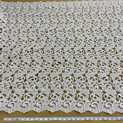 Beaded & Corded Bridal Lace Fabric Embroidered on 100% Polyester Net Mesh  | Lace USA -90726N-BP