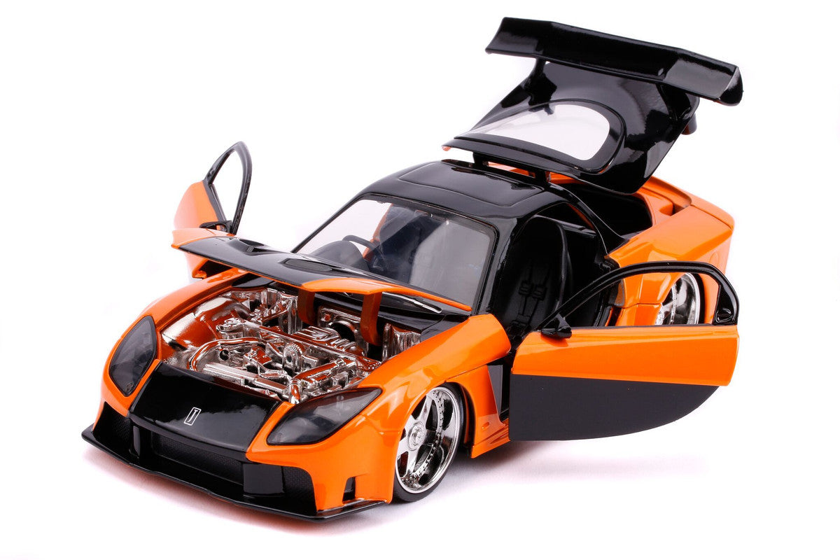 Han's Mazda RX-7 RHD (Right Hand Drive) Orange and Black "The Fast and the Furious: Tokyo Drift" (2006) Movie "25 Years of Fast & Furious" Series 1/24 Diecast Model Car by Jada by Jada