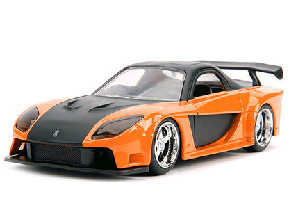 Han's Mazda RX-7 RHD (Right Hand Drive) Orange Metallic and Black "25 Years of Fast & Furious" "The Fast and the Furious: Tokyo Drift" (2006) Movie "Fast & Furious" Series 1/32 Diecast Model Car by Jada by Jada