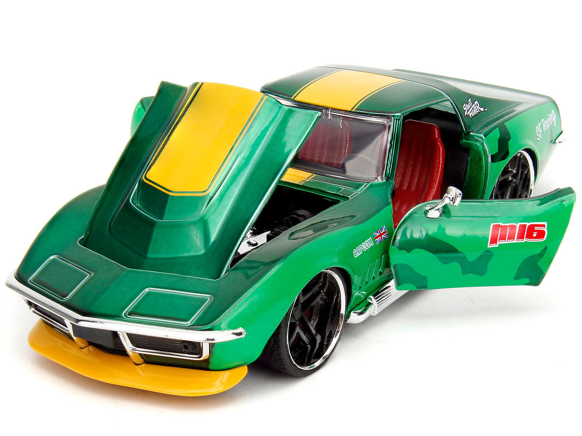 1969 Chevrolet Corvette Stingray ZL1 Green Metallic with Yellow Stripes and Cammy Diecast Figure "Street Fighter" Video Game "Anime Hollywood Rides" Series 1/24 Diecast Model Car by Jada by Jada