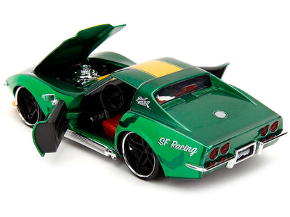 1969 Chevrolet Corvette Stingray ZL1 Green Metallic with Yellow Stripes and Cammy Diecast Figure "Street Fighter" Video Game "Anime Hollywood Rides" Series 1/24 Diecast Model Car by Jada by Jada
