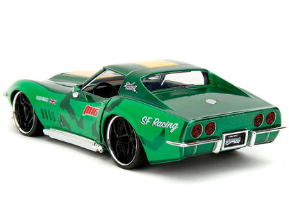 1969 Chevrolet Corvette Stingray ZL1 Green Metallic with Yellow Stripes and Cammy Diecast Figure "Street Fighter" Video Game "Anime Hollywood Rides" Series 1/24 Diecast Model Car by Jada by Jada