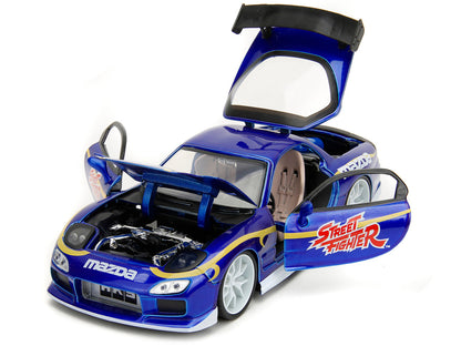 1993 Mazda RX-7 Candy Blue Metallic with Graphics and Chun-Li Diecast Figure "Street Fighter" Video Game "Anime Hollywood Rides" Series 1/24 Diecast Model Car by Jada by Jada