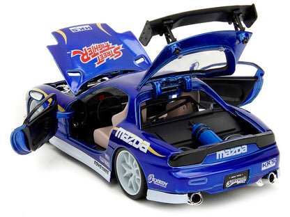 1993 Mazda RX-7 Candy Blue Metallic with Graphics and Chun-Li Diecast Figure "Street Fighter" Video Game "Anime Hollywood Rides" Series 1/24 Diecast Model Car by Jada by Jada
