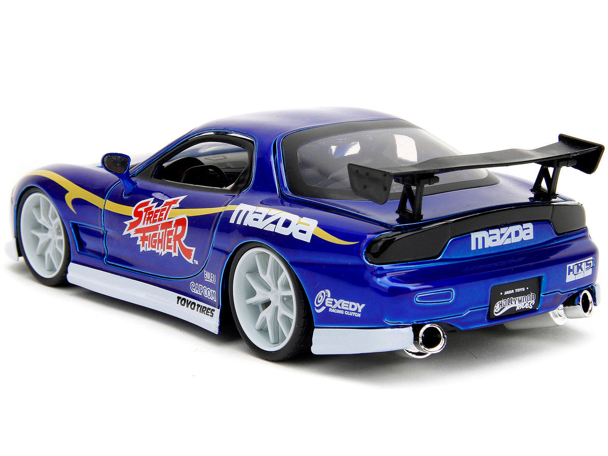 1993 Mazda RX-7 Candy Blue Metallic with Graphics and Chun-Li Diecast Figure "Street Fighter" Video Game "Anime Hollywood Rides" Series 1/24 Diecast Model Car by Jada by Jada