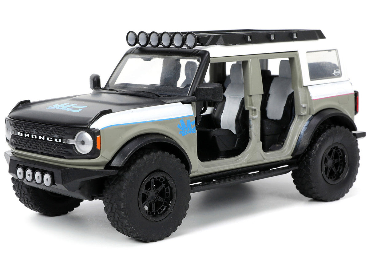 2021 Ford Bronco Gray and White with Matt Black Hood with Roof Rack "M2 Motoring" "Just Trucks" Series 1/24 Diecast Model Car by Jada by Jada