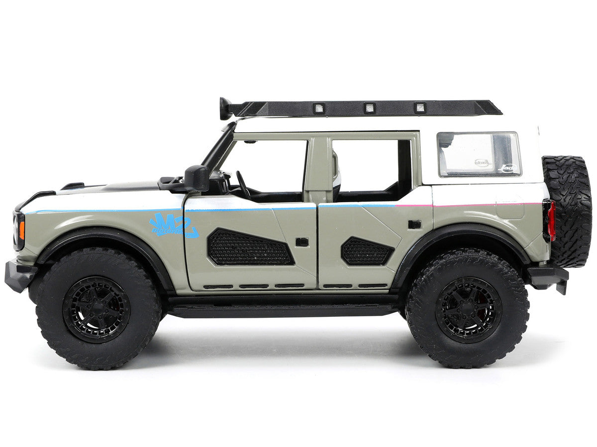2021 Ford Bronco Gray and White with Matt Black Hood with Roof Rack "M2 Motoring" "Just Trucks" Series 1/24 Diecast Model Car by Jada by Jada