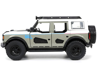2021 Ford Bronco Gray and White with Matt Black Hood with Roof Rack "M2 Motoring" "Just Trucks" Series 1/24 Diecast Model Car by Jada by Jada