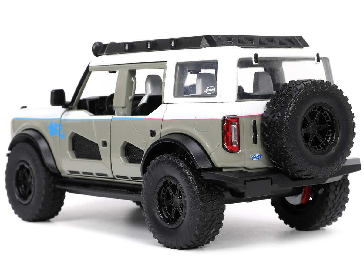2021 Ford Bronco Gray and White with Matt Black Hood with Roof Rack "M2 Motoring" "Just Trucks" Series 1/24 Diecast Model Car by Jada by Jada