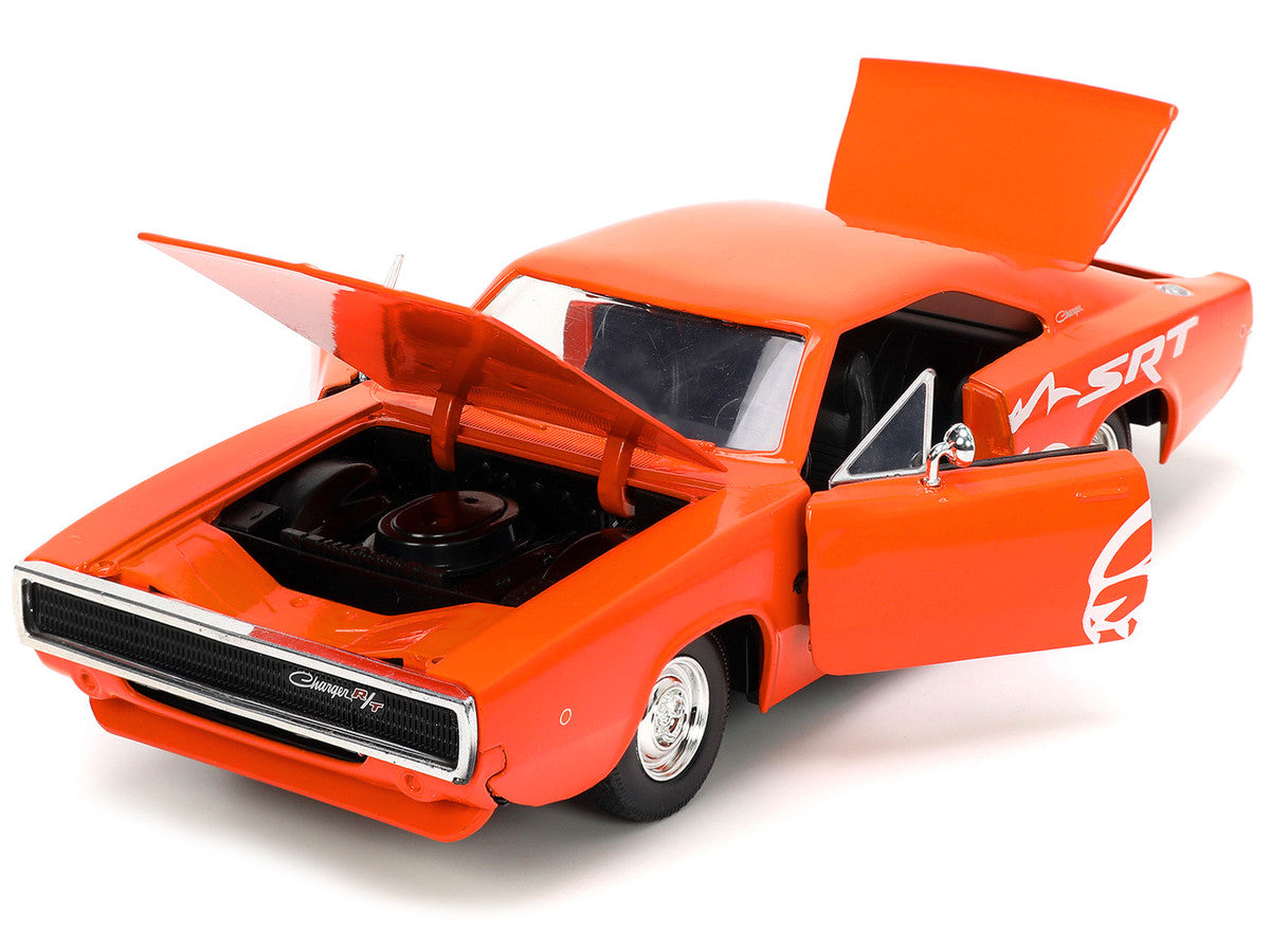 1968 Dodge Charger R/T SRT Orange with White Stripes and Graphics "Bigtime Muscle" Series 1/24 Diecast Model Car by Jada by Jada