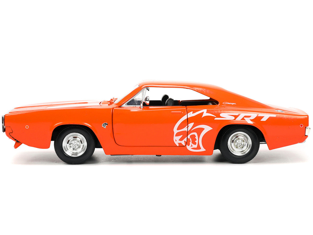 1968 Dodge Charger R/T SRT Orange with White Stripes and Graphics "Bigtime Muscle" Series 1/24 Diecast Model Car by Jada by Jada