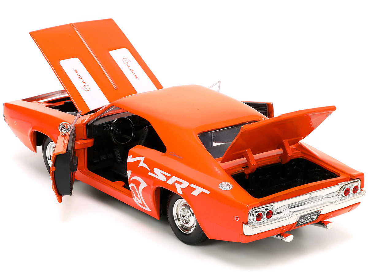 1968 Dodge Charger R/T SRT Orange with White Stripes and Graphics "Bigtime Muscle" Series 1/24 Diecast Model Car by Jada by Jada