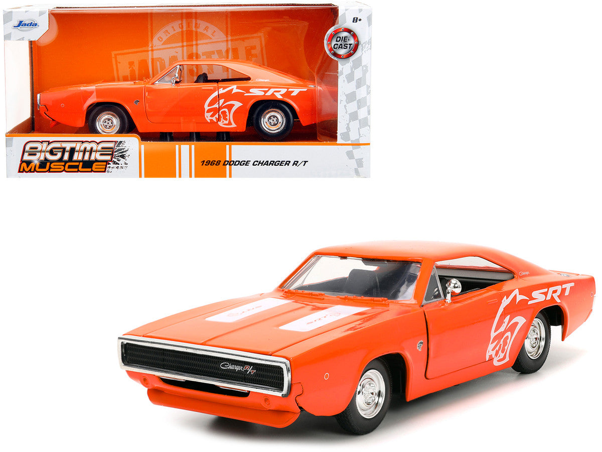 1968 Dodge Charger R/T SRT Orange with White Stripes and Graphics "Bigtime Muscle" Series 1/24 Diecast Model Car by Jada by Jada