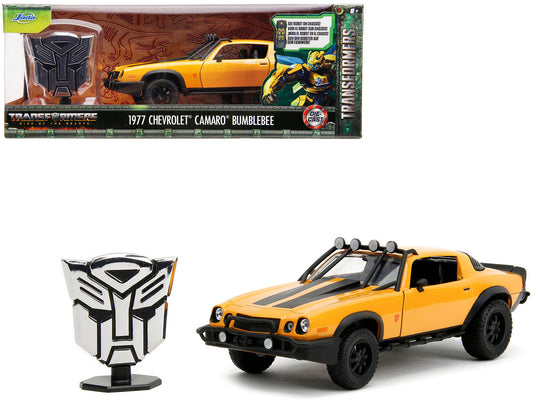 1977 Chevrolet Camaro Off-Road Version "Bumblebee" Yellow Metallic with Black Stripes and Transformers Logo Diecast Statue "Transformers: Rise of the Beasts" (2023) Movie "Hollywood Rides" Series 1/24 Diecast Model Car by Jada by Jada