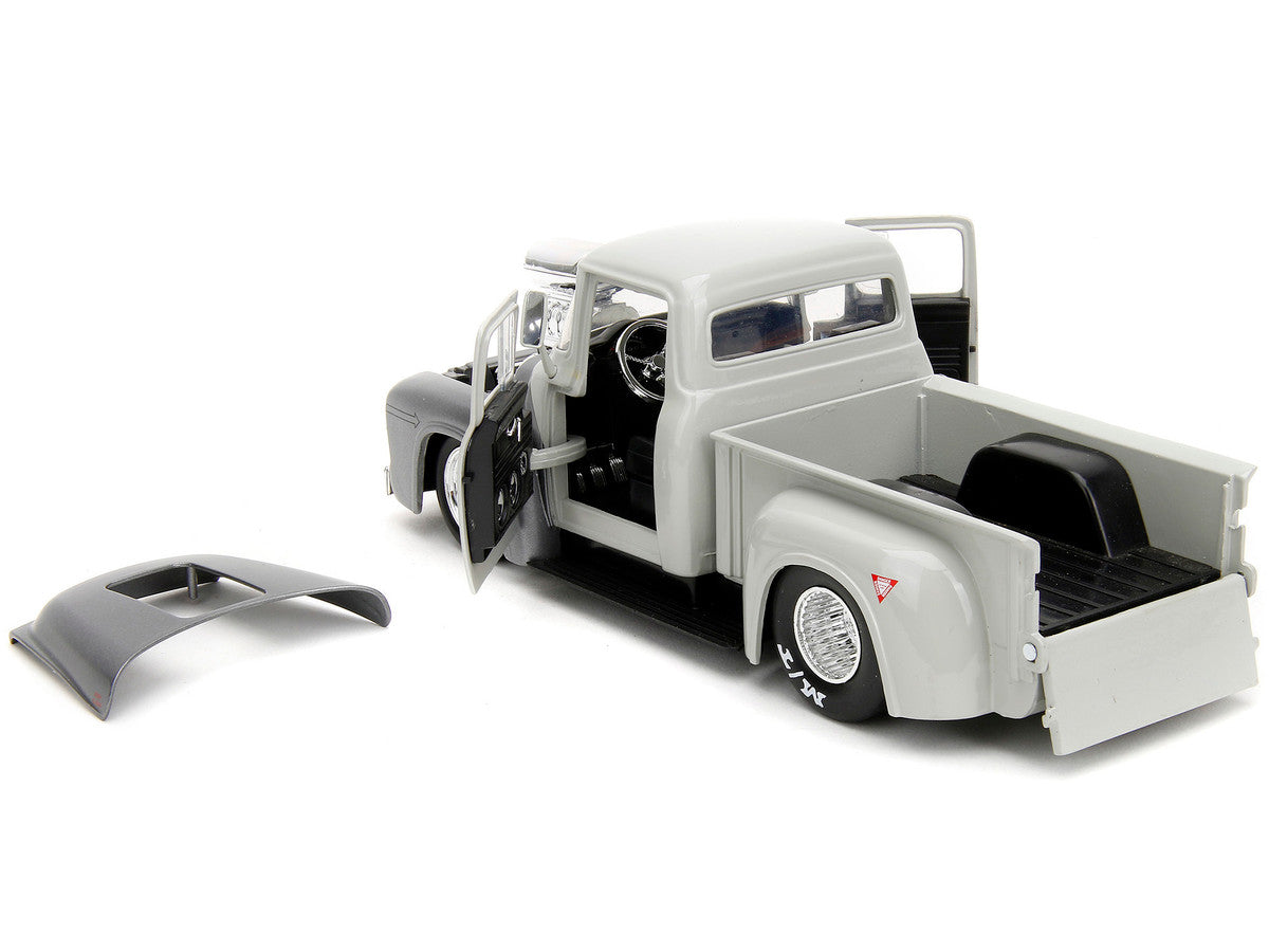 1956 Ford F-100 Pickup Truck Tan and Gray Metallic and Guile Diecast Figure "Street Fighter" Video Game "Anime Hollywood Rides" Series 1/24 Diecast Model Car by Jada by Jada