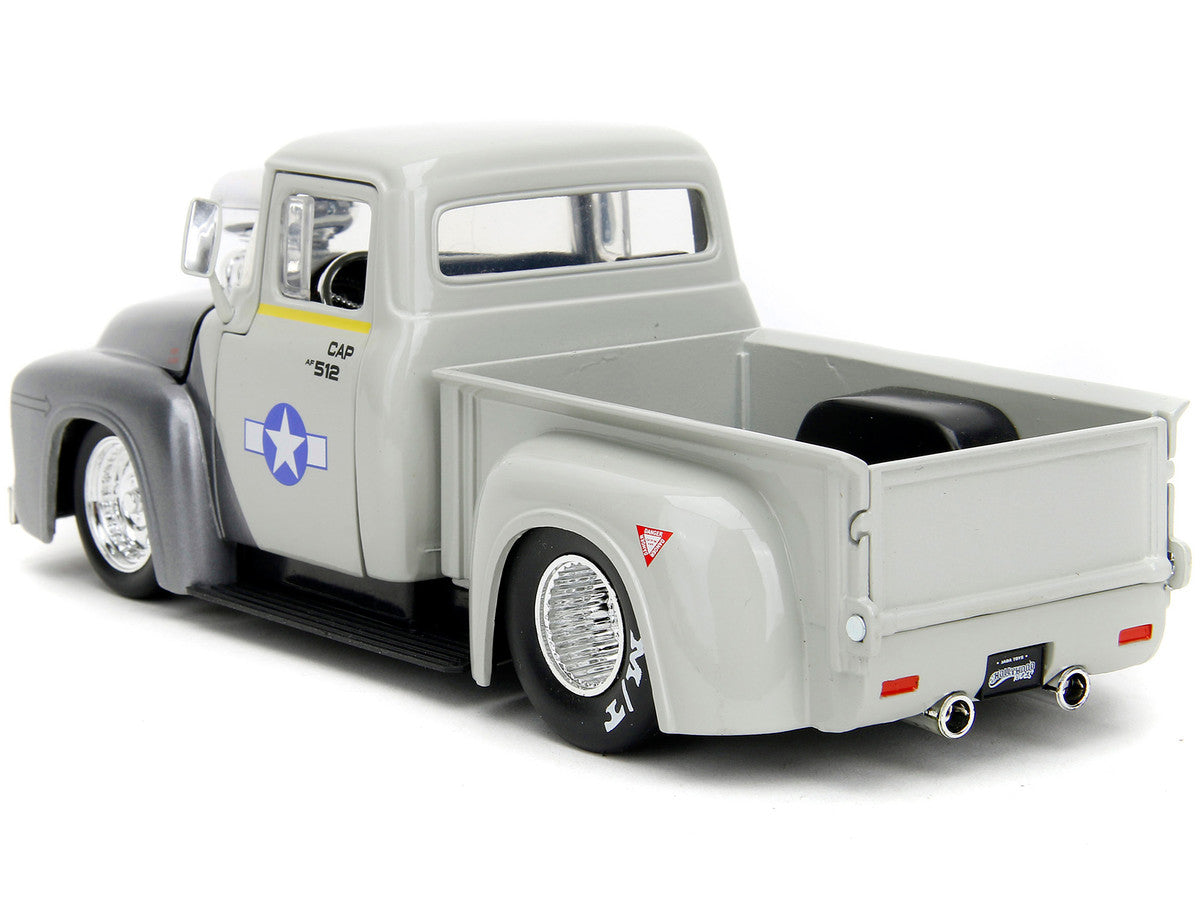 1956 Ford F-100 Pickup Truck Tan and Gray Metallic and Guile Diecast Figure "Street Fighter" Video Game "Anime Hollywood Rides" Series 1/24 Diecast Model Car by Jada by Jada