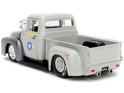 1956 Ford F-100 Pickup Truck Tan and Gray Metallic and Guile Diecast Figure "Street Fighter" Video Game "Anime Hollywood Rides" Series 1/24 Diecast Model Car by Jada by Jada
