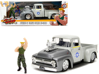 1956 Ford F-100 Pickup Truck Tan and Gray Metallic and Guile Diecast Figure "Street Fighter" Video Game "Anime Hollywood Rides" Series 1/24 Diecast Model Car by Jada by Jada