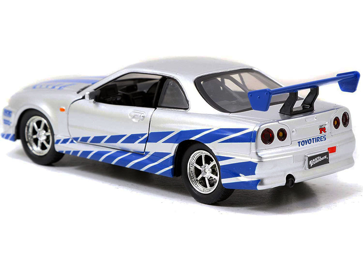 Brian's Nissan Skyline GT-R (R34) RHD (Right Hand Drive) Silver Metallic with Blue Stripes "2 Fast 2 Furious" (2003) Movie "Fast & Furious 25th Anniversary" Series 1/32 Diecast Car Model by Jada by Jada