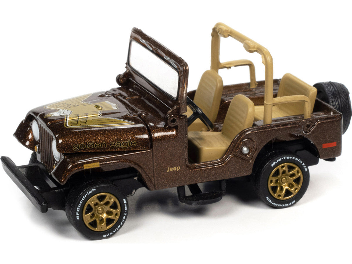Jeep CJ-5 Mocha Brown Metallic with Golden Eagle Graphics "Classic Gold Collection" Series Limited Edition to 7418 pieces Worldwide 1/64 Diecast Model Car by Johnny Lightning by Johnny Lightning