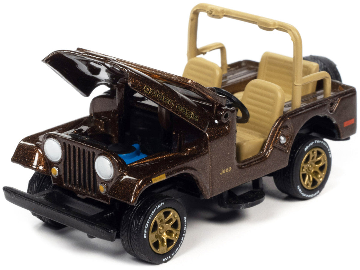 Jeep CJ-5 Mocha Brown Metallic with Golden Eagle Graphics "Classic Gold Collection" Series Limited Edition to 7418 pieces Worldwide 1/64 Diecast Model Car by Johnny Lightning by Johnny Lightning