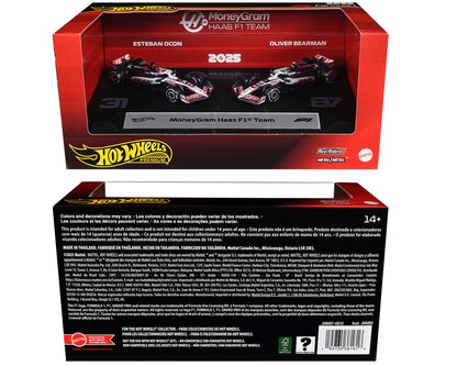"MoneyGram Haas F1 Team" Formula One F1 World Championship (2025) 2 Piece Set Diecast Model Cars by Hot Wheels by Hotwheels