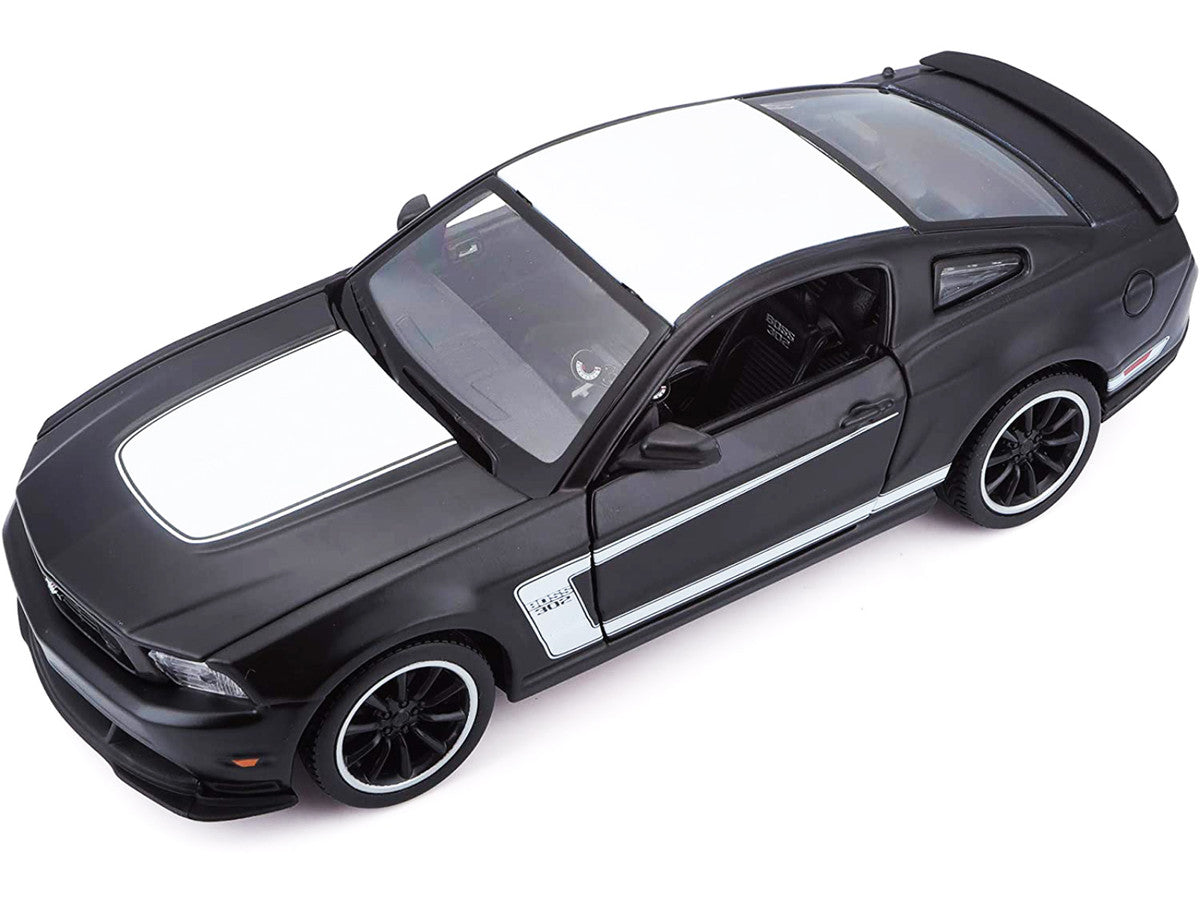 2012 Ford Mustang Boss 302 Matt Black and White 1/24 Diecast Model Car by Maisto by Maisto