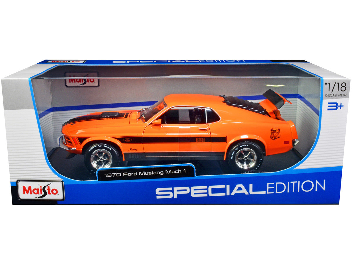 1970 Ford Mustang Mach 1 428 "Twister Special" Orange with Black Stripes "Special Edition" 1/18 Diecast Model Car by Maisto by Maisto