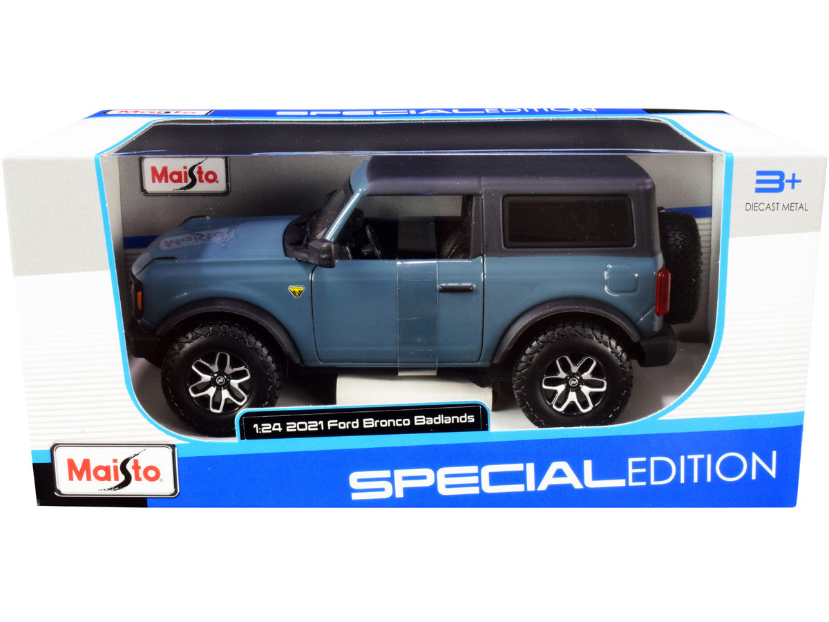 2021 Ford Bronco Badlands Blue with Black Top "Special Edition" 1/24 Diecast Model Car by Maisto by Maisto