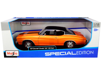 1971 Chevrolet Chevelle SS 454 Sport Orange Metallic with Black Top and Black Stripes 1/18 Diecast Model Car by Maisto by Maisto