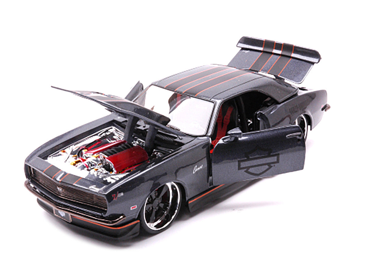 1968 Chevrolet Camaro Z/28 Dark Gray Metallic with Black and Orange Stripes "Harley Davidson" "H-D Custom" 1/24 Diecast Model Car by Maisto by Maisto