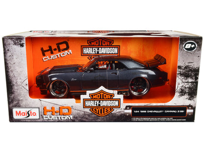 1968 Chevrolet Camaro Z/28 Dark Gray Metallic with Black and Orange Stripes "Harley Davidson" "H-D Custom" 1/24 Diecast Model Car by Maisto by Maisto