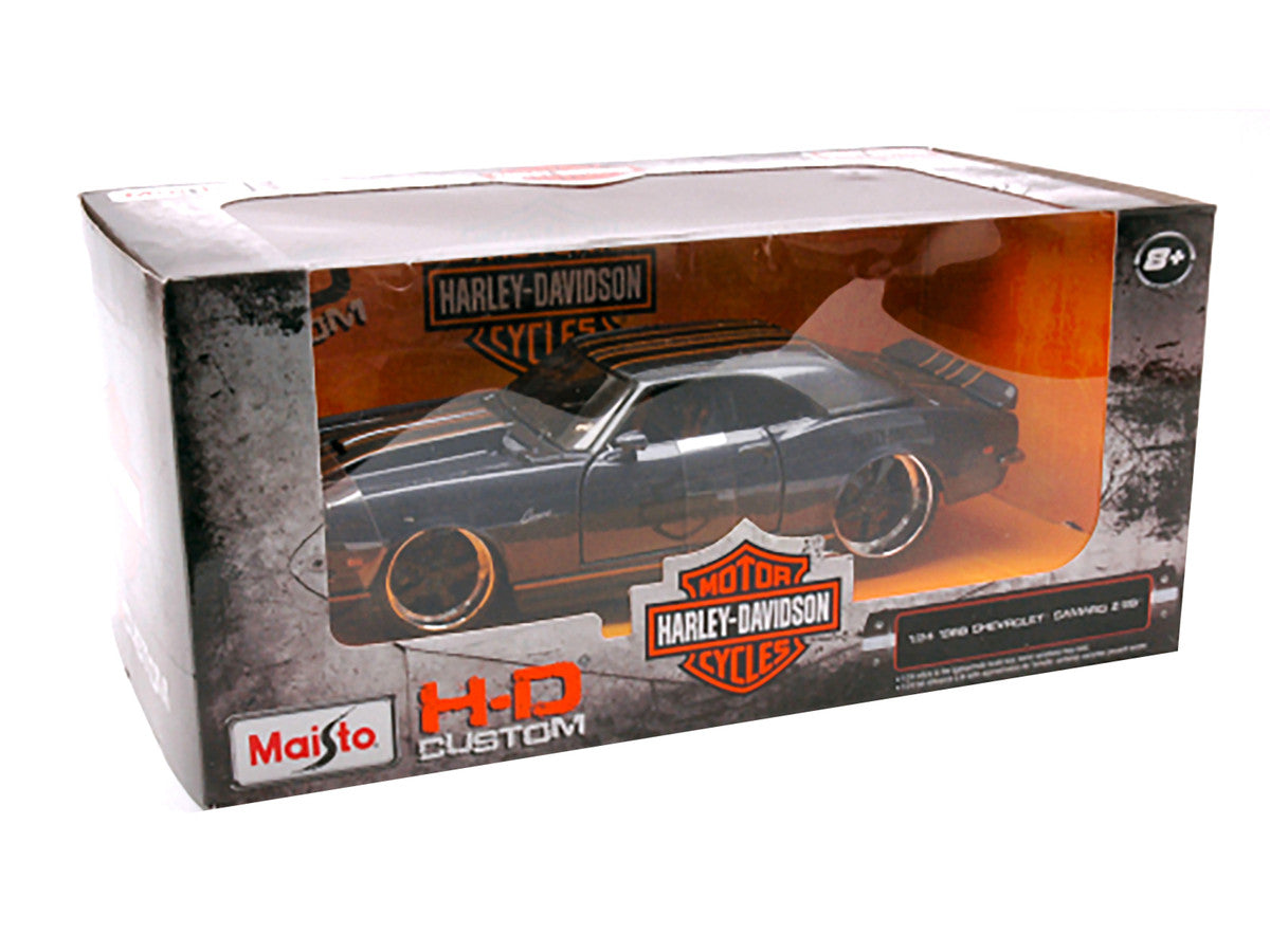 1968 Chevrolet Camaro Z/28 Dark Gray Metallic with Black and Orange Stripes "Harley Davidson" "H-D Custom" 1/24 Diecast Model Car by Maisto by Maisto