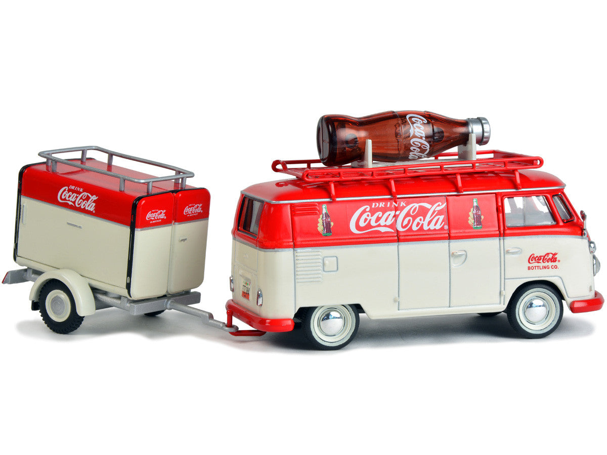 1960 Volkswagen T1 Kombi Van with Trailer Red and Cream "Coca Cola" 1/43 Diecast Model Car by Motorcity Classics by Motorcity Classics