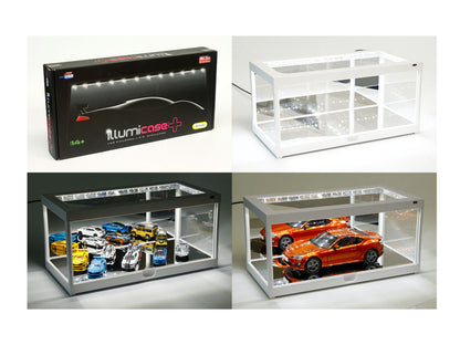 White Collectible Display Show Case Illumicase+ with LED Lights and Mirror Base and Back for 1/64 1/43 1/32 1/24 1/18 Scale Models by Illumibox by Illumibox
