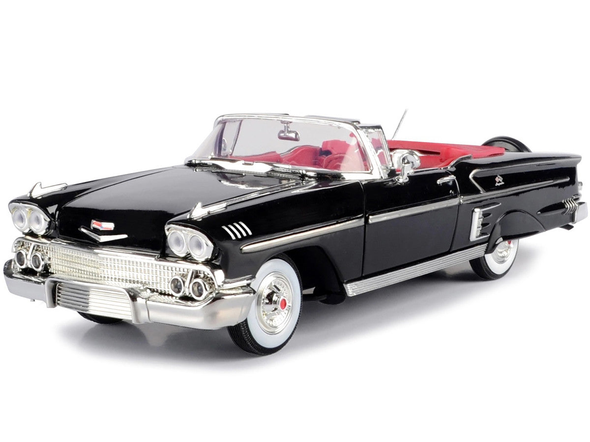 1958 Chevrolet Impala Convertible Black with Red Interior "Timeless Classics" 1/18 Diecast Model Car by Motormax by Motormax