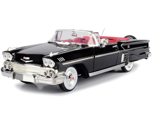 1958 Chevrolet Impala Convertible Black with Red Interior "Timeless Classics" 1/18 Diecast Model Car by Motormax by Motormax