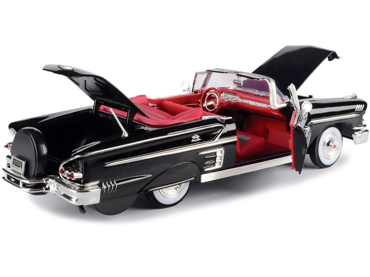 1958 Chevrolet Impala Convertible Black with Red Interior "Timeless Classics" 1/18 Diecast Model Car by Motormax by Motormax