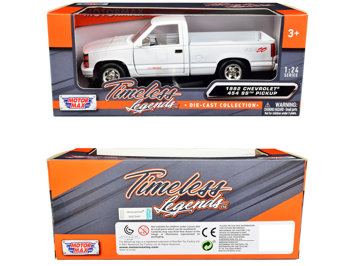 1992 Chevrolet 454 SS Pickup Truck White 1/24 Diecast Model Car by Motormax by Motormax