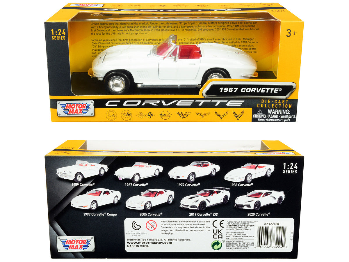 1967 Chevrolet Corvette C2 Convertible White with Red Interior "History of Corvette" Series 1/24 Diecast Model Car by Motormax by Motormax