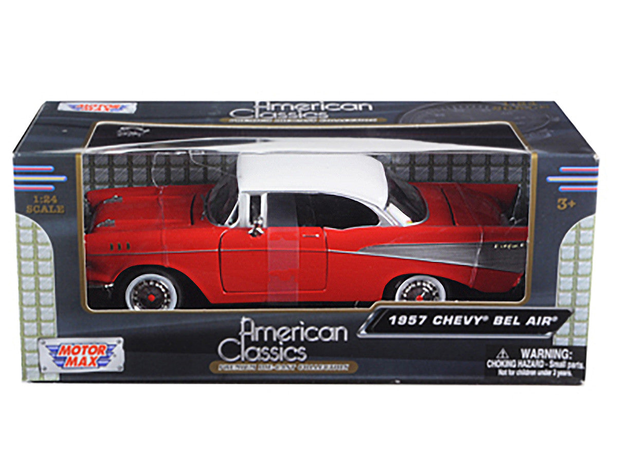1957 Chevrolet Bel Air Red with White Top 1/24 Diecast Model Car by Motormax by Motormax