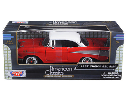 1957 Chevrolet Bel Air Red with White Top 1/24 Diecast Model Car by Motormax by Motormax