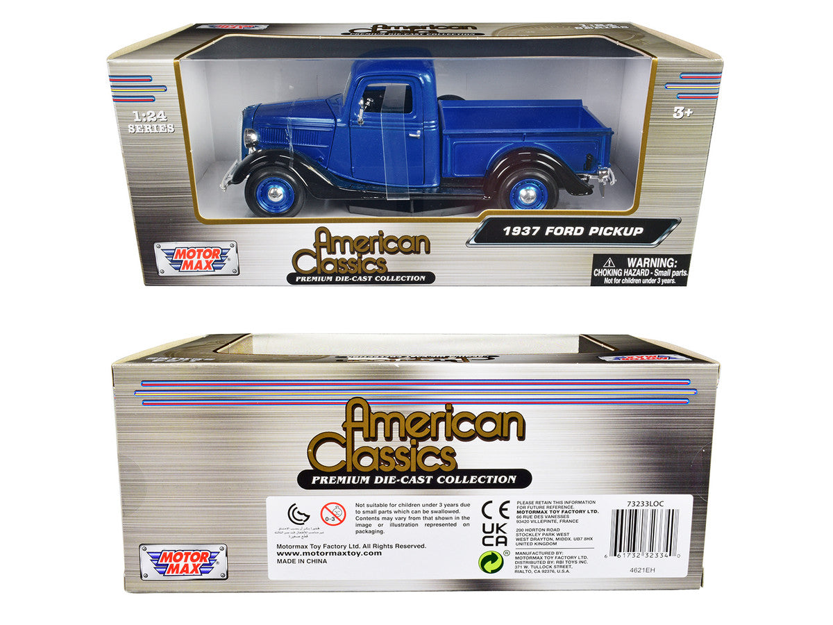 1937 Ford Pickup Truck Blue Metallic and Black "American Classics" 1/24 Diecast Model Car by Motormax by Motormax