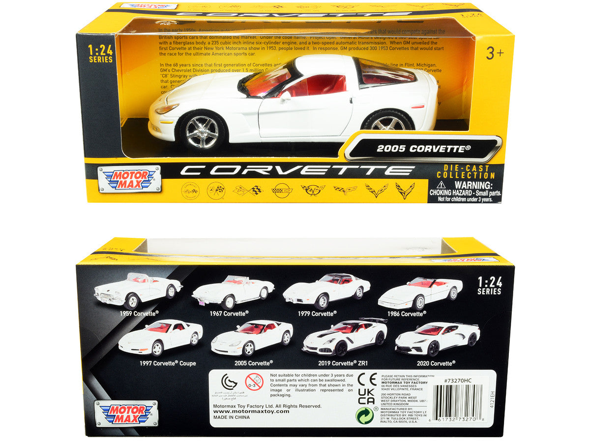 2005 Chevrolet Corvette C6 White with Red Interior "History of Corvette" Series 1/24 Diecast Model Car by Motormax by Motormax